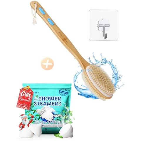 POPCHOSE Chocolate Shaped Menthol & Eucalyptus Natural Essential Oils and POPCHOSE Shower Brush, Stocking Stuffers, Back Scrubber for Shower with Long Wooden Handle Cover