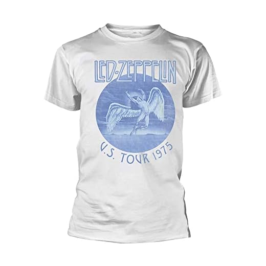 Led Zeppelin Tour 75 Hombre Camiseta Blanco M 100% algodón Regular