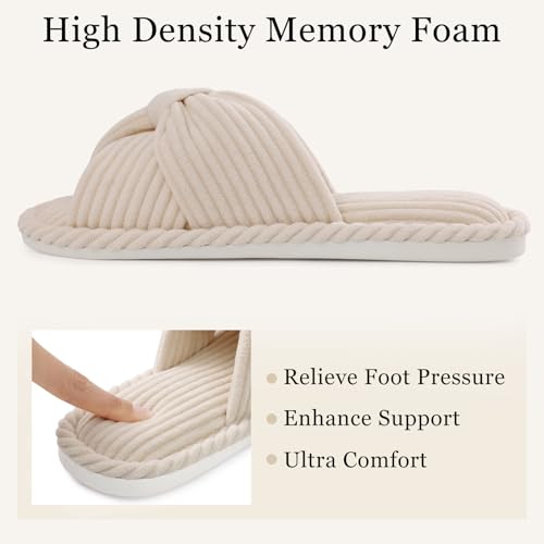 Image of Evshine Summer House Slippers for Women Corduroy Open Toe Indoor Slippers