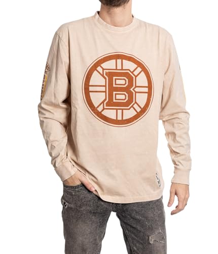 Calhoun NHL Surf N Skate Mens Acid Wash Distressed Logo Long Sleeve Shirt (Boston Bruins X-Large)