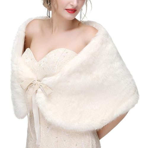 Luxurious Faux Furs Capelet for Bride and Bridesmaids Furry Shawl Wrap Bows Tie Boleros for Weddings and Photography