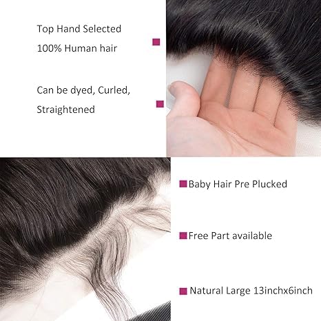 13x6 Transparent Lace Frontal 16 Inch 12A Brazilian Straight Frontal Closure Human Hair 100% Unprocessed Virgin Ear to Ear Pre Plucked with Baby Hair 150% Density Natural Black - Image 3