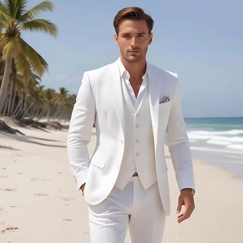 3 Pieces Summer Linen Suit for Men Beach Wedding Slim Fit Blazer Vest Pants Grooms Suits2