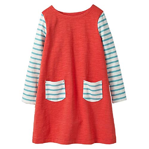Image of FreeLu Girls Longsleeve Casual Dresses Cotton T-Shirt Cartoon Stripes Dress