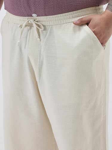 Image of Urbano Plus Men's Loose Fit Solid Linen Blend Trousers Non-Stretchable
