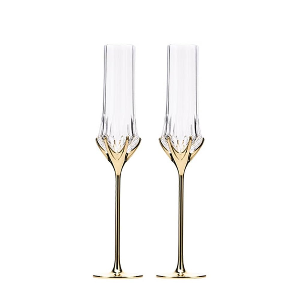Flûtes à champagne Flûtes à champagne à pied doré, 2 flûtes à champagne en cristal d'une capacité de 140 ml for les anniversaires de mariage Verres à champagne