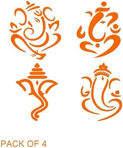 Orange Lord Ganesh Sticker for Car, Scooter and Bikes Pack of 4