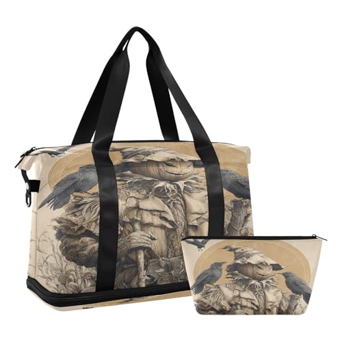 Halloween Bird Beige Travel Duffel Bag for Women Men Gym Bag with Shoe Compartment Wet Pocket Carry On Weekender Overnight Bags for Travel Gym Yoga School2