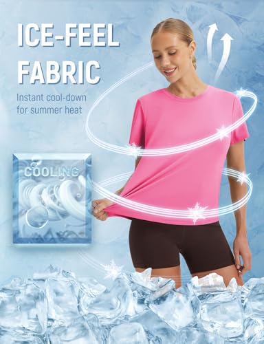 Image of baleaf Women Ice Cooling Running Shirts Quick Dry Short Sleeve Tops | Breathable, Lightweight, Moisture Wicking, Stretchy, Loose Fit, UPF 50+, for Workout, Gym, Athletic, Tennis, Yoga