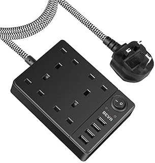 Extension Lead with USB Slots, 4 Gang Power Strip with 4 USB Ports(5V/3.4A), BEVA Multi Plug Surge Protector Charging Station with 1.8M Braided Extension Cord, Power Extension for Home & Office