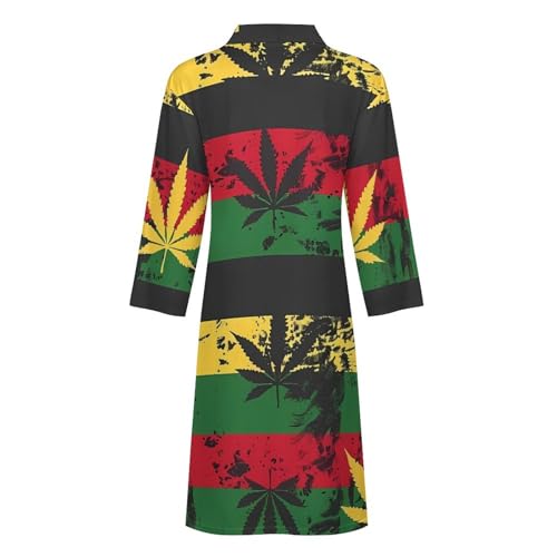 Vintage Rasta Flag Weed Men's Robes Long Sleeve V Neck Bath Robe Printed Bathrobes Cozy Soft Sleepwear4