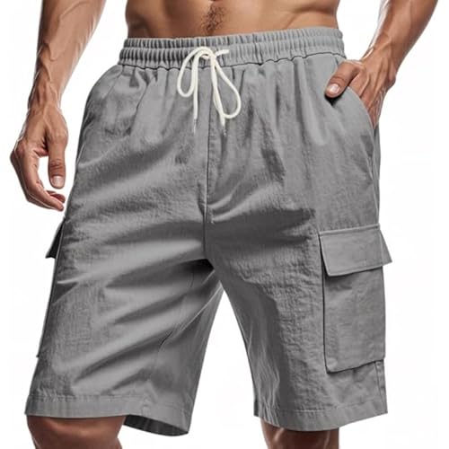 JEShifangjiusu Mens Linen Cargo Shorts Relaxed Fit Summer Beach Casual Drawstring Shorts for Men2