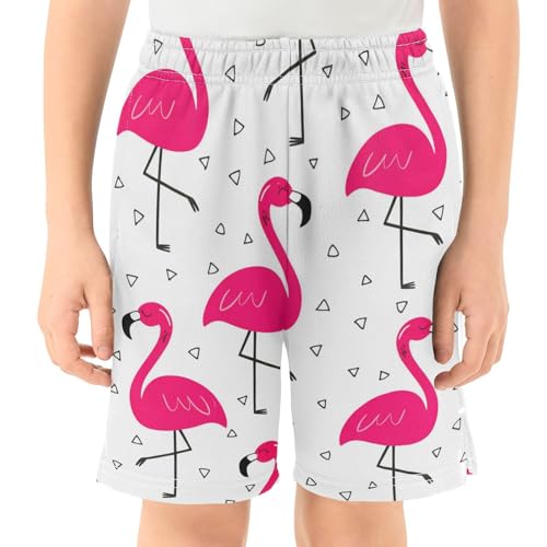 J JOYSAY Flamingo Triangle Shapes Bright Boys Athletic Shorts Kids Youth Casual Shotrs with Pockets Elastic Waistband2