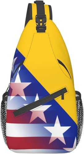 Mochila de bandolera unisex con bandera Americana y Bosnia miniatura 1