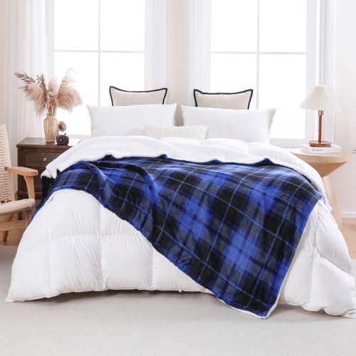 SOCHOW Karierte Sherpa Decke Kuscheldecken 150 x 200 cm, Blau – Ansicht 4