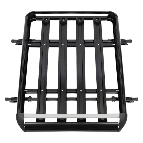 Cesta de techo universal de aluminio negro DHL, barras de techo universales de aluminio, capacidad de carga 68 kg, capacidad de carga para SUV, portaequipos, 127 x 97 cm
