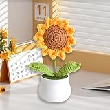 1 Pcs Crochet Small Flowers with Pot, Artifical Crochet Sunflower, Handmade Crochet Plants Decor for Car Dashboard Home Office Decoration