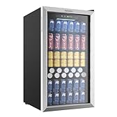 EUHOMY Beverage Refrigerator Cooler, 125 Can Mini Fridge with Glass Door for Soda Beer or Wine, Beverage Cooler for Home, Office, Bar with Adjustable Removable Shelves, Silver