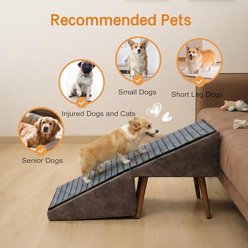 Image of Dog Ramp for Bed and Couch,Wooden Foldable Dog Ramp,17 Inch Working Height, Non-Slip Ramp with Replaceable Carpet for Small Senior Dogs, Furniture Ramp Protect Joints(Brown XL 17 inch H)