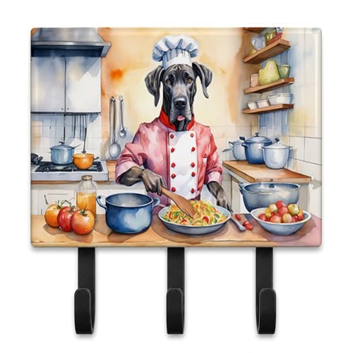 Caroline's Treasures Great Dane The Chef Leash or Key Holder Wall Hooks, Key Hooks Holder, Coat Rack Wall Mount, Coat Hooks, Hooks for Hanging Keys, Towels, Aprons, Leashes