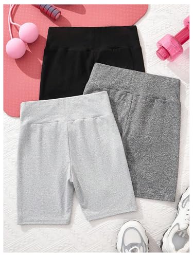 SHENHE Girl's 3 Pack Biker Shorts High Waist Athletic Workout Sports Runng Yoga Shorts Leggings2