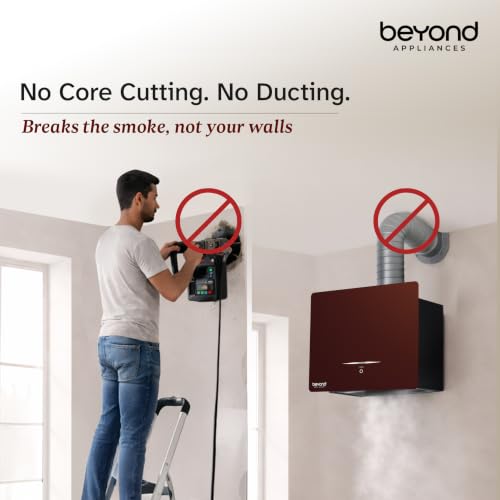 Image of Beyond Appliances Cube BLDC Plug N Play Ductless Kitchen Chimney | 1500 CMH | AutoClean | 5-Stage Charcoal Activated Filter | Touch Control | 3-way Suction | 46dB Low Noise | Burgundy