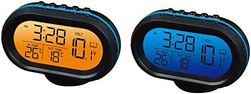 Yosoo 1 Pcs 12V Car Digital Thermometer Voltmeter Clock Alarm Monitor, Multifunctional Auto Meter Clock Voltage Freezing Temperature Gauge, Clock LCD Monitor Battery Meter Detector LED Display (Blue)
