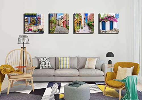 Image of Italy Tuscan Wall Art, Colorful Nature Scenic Framed Pictures Canvas Prints, Modern Town Street Artwork Paintings for Living Room, Bedroom, Office Wall Decor 16 inchx16 inch