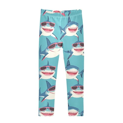 Shark in Sunglass Girls Leggings,Workout Leggings for Girls Toddler Athletic Legging Size for 3-10T