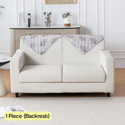 Image of House of Quirk 'Mughal Series' Printed Quilted Sofa Cover for 1 /2 /3 /4 Seater - Anti-Slip, Washable Couch Protector Slipcover (Backrest, Beige Wildflower, 50x70 cm)