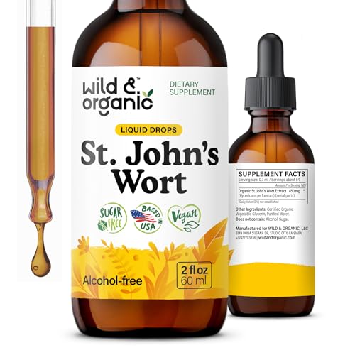 Wild & Organic St Johns Wort Tincture - Mood Support - Relaxing St. Johns Wort Supplement - Liquid Hypericum Perforatum Herb Drops - Vegan Sugar & Alcohol-Free - 2 fl oz