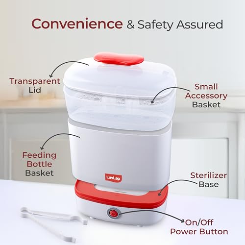 Image of LuvLap 3-in-1 Electric Steam Sterilizer, Sterlizer for Baby Products, Kills 99.9% Germs, 8 Minutes Superfast Sterilization, Keeps Items sterile for up to 24 Hours* (Pack of 2)