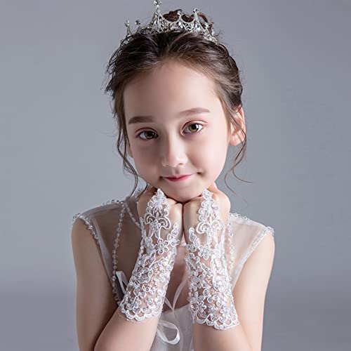 Kids Lace Communion Gloves Wedding Pageant Princess Flower Girls Gloves dress up, One Size, 4-ivory/Lace2