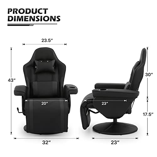 Monibloom Video Game Chair Single Living Room Sofa Pu Leather Gaming Recliner Chair With Footrest, Adjustable Lumbar Support & Headrest Theater Chair With Iron Round Base For Home Bedroom, Black #TOP2