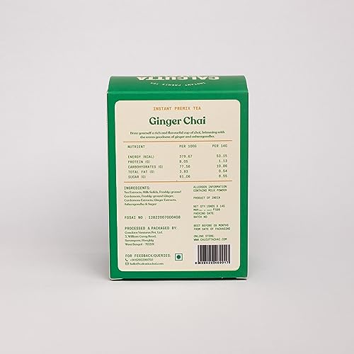 Image of Calcutta Chai Co - Ginger Chai | Instant Tea Premix | 15 Sachets | 210g | Made with Assam Tea | Added Natural Spices | Low Sugar