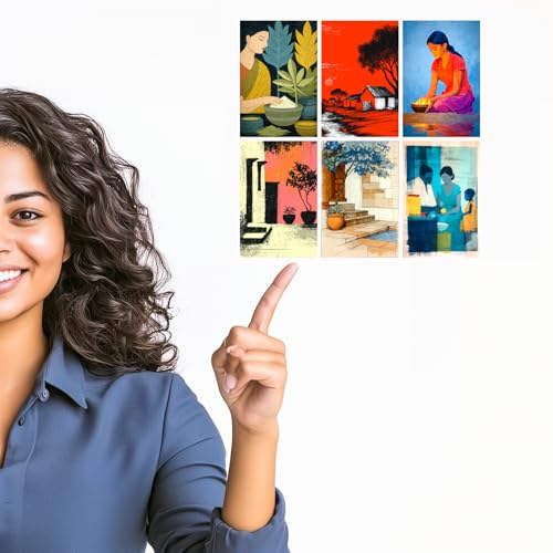 Image of SiddArtify Bohemian Wall Art Prints Set - Vintage People Poster Decor for Living Room Bedroom Office - Set of 2-4x6 Inch - Board (Pack of 6) - Sticker (Pack of 6)