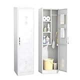 YASICA スチールロッカー 掃除用具入れ 物置 屋外 大型 物置 収納庫 屋外 倉庫 室外収納庫 掃除用具収納 扉付き収納棚 クリーナーストレージ 物置き台 収納ボード・タオル掛け・鍵付き・換気口付き スチール製 オフィス家具 事務所 更衣室 学校 業務用(ホワイト 42x38x180cm)