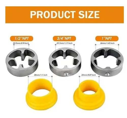 DY TOOLS® Pipe Threading Dies for Electric Drill, Plastic Pipe Tap Die Set with 3 Dies, 3-Sizes 1/2'', 3/4'', 1'' Snap-on Pipe Threader Tool Attachments No Burr Threader Dies 4