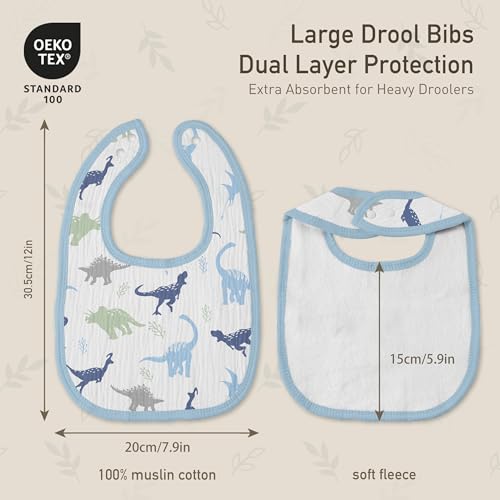 Image of Muslin Bibs for Baby Boy, Adjustable Fit for Drooling and Teething Toddler | 6Pk, 100% Soft Cotton Surface & Multi-Layer Absorbent Core, Shrink-resistant & Fade-Proof, Gentle on Sensitive Newborn skin