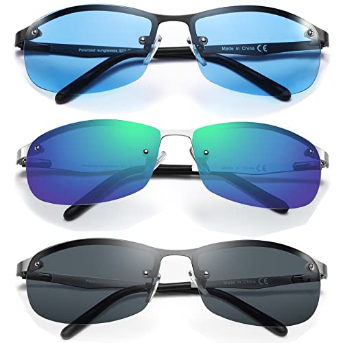 Image of 3 Pack Polarized Sunglasses for Men, Semi-Rimless Frame Driving Fishing Sun glasses UV400 Block Glare /Blue Light