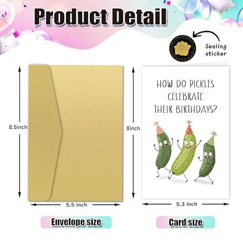 Funny Pickle Birthday Card for Men Women Kids, Humorous Birthday Cards for Friends & Family, Unique Food Pun Gift for Him Her, How Do Pickles Celebrate?
