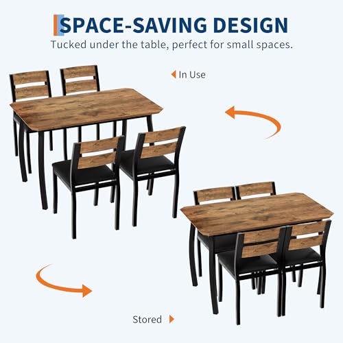 Garvee Dining Table Set for 4, Modern Metal & Wood Dining Room Table Set for 4 with Chamfered Edge & Cushion Seats, Space-Saving for Breakfast Nook, Apartment, Small Space, Dinette, Retro