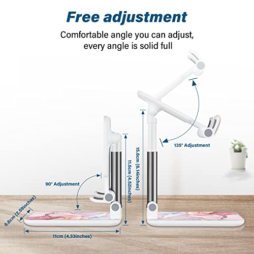 Foldable Phone Stand For Desk，Angle Of View Adjustable Cell Phone Stand，Phone Holder For Desk/Ipad Stand ，Suitable For Iphone, Samsung And Other Smart Phones Desk Accessories Phone Holder，Pink Marble #TOP5
