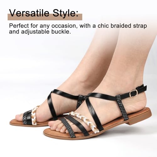 Women's Elegant Flat Sandals with Adjustable Ankle Strap and Memory Foam - Dressy and Comfortable for Summer - Fashionable and Trendy for Girls and Women - Strappy Sandals Size 5 - Black — view 6