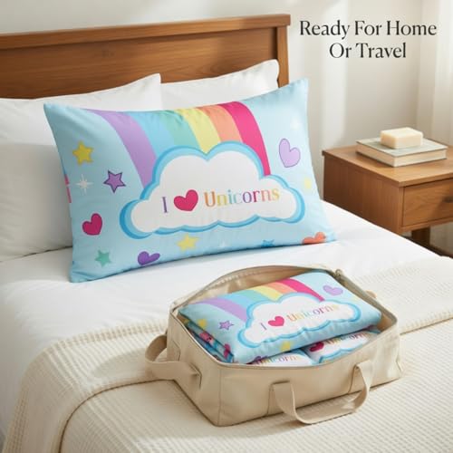 Image of Everyday Kids 2-Pack Standard Size Pillowcases fit Pillows 20 x 26 inch -100% Soft Breathable Microfiber - Perfect for Toddler Little Girl Twin /Full Size Bed - Unicorn