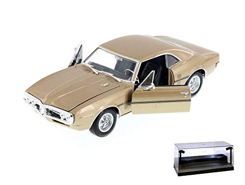 Diecast Car w/LED Display Case - 1967 Pontiac Firebird, Gold - Welly 22502WG - 1/24 Scale Diecast Model Toy Car