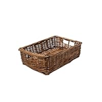 Arthur Cameron - Rectangular Shallow Wicker Storage Tray - Hand-woven by skilled artisans in Northern China, an organiser basket is the perfect home storage solution (Distilled Brown, Extra Small)
