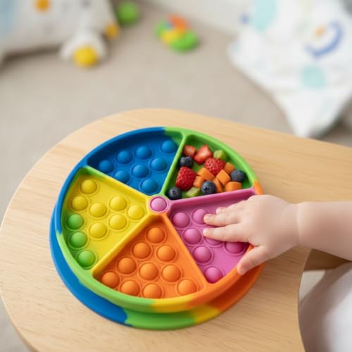 Image of BabyPro Pop-It Silicone Plate, Baby Feeding Plate for Toddlers (Multicolour)