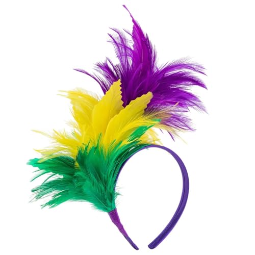 Ankelesz Mardi gras Headband Feather Fascinator Headbands Prom Queen Headpiece for Special Events Weddings Multicolor