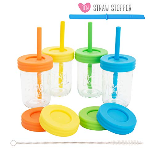 Elk and Friends Kids Cups/Toddler Cups with Silicone Straws - Glass Mason Jars